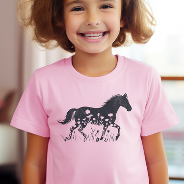 Flower Horse Child T Shirt - Light Pink